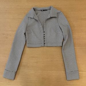 Women's Zara Size XS Black Houndstooth Cropped Jacket